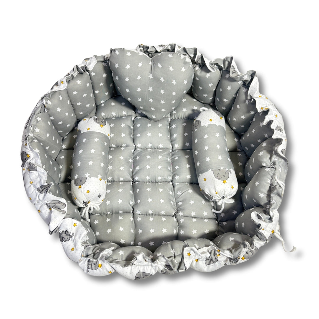 Reversible Baby Nest Bed with Mosquito Net & Pillows (0–12 Months) – For Boys & Girls