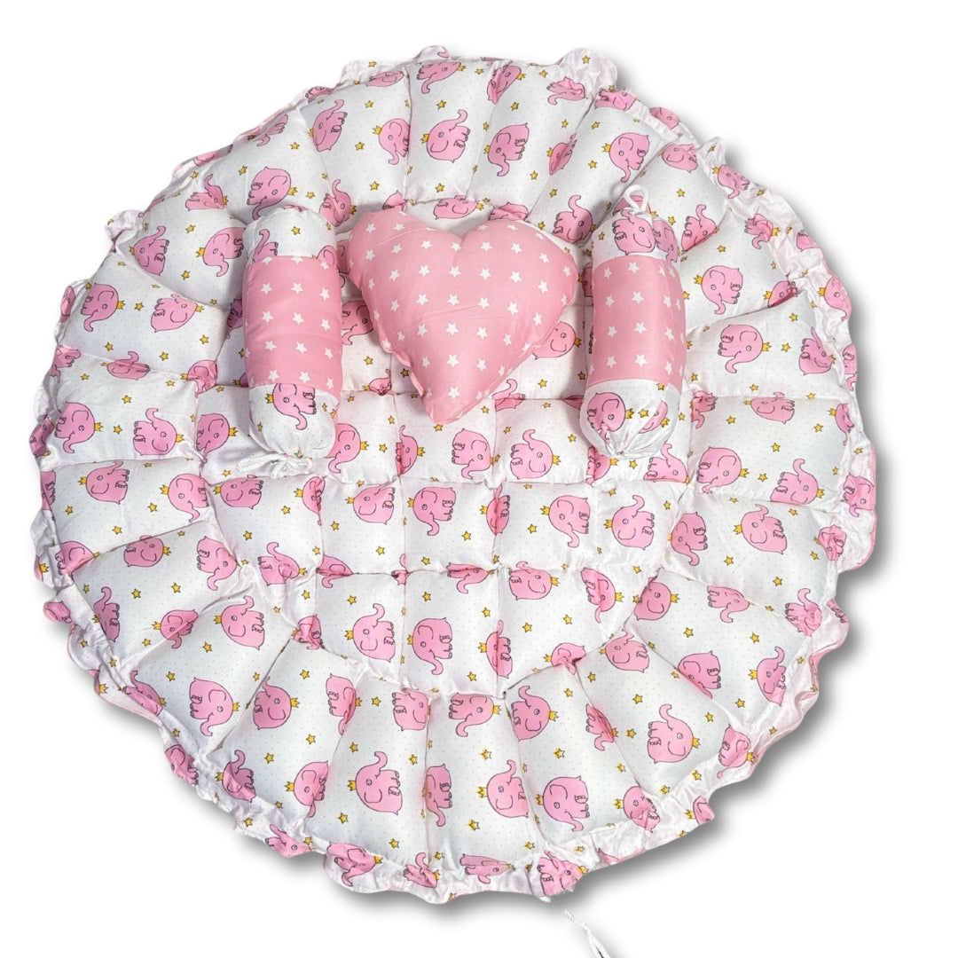 Reversible Baby Nest Bed with Mosquito Net & Pillows (0–12 Months) – For Boys & Girls