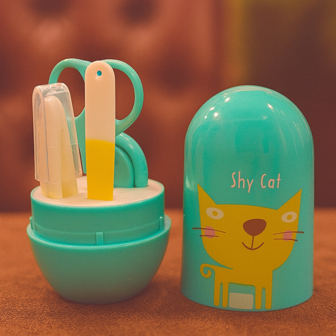 Baby Nail Care Kit with Cartoon Case, 4-Piece Grooming Set with Scissors and Nail Clipper, Filer and Nose Tweezer