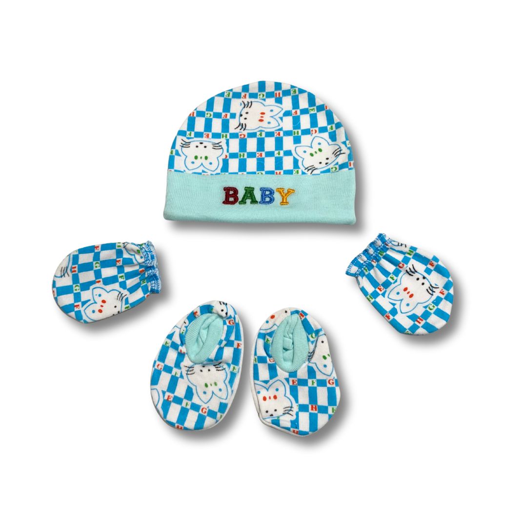 Newborn Baby Cotton Cap, Mitten and Booties Combo Set