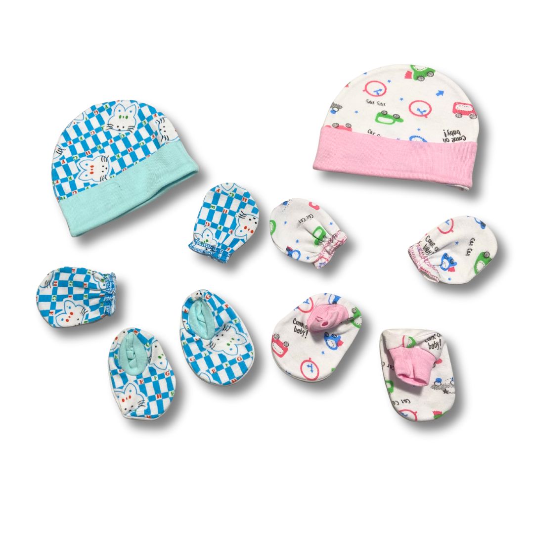 Newborn Baby Cotton Cap, Mitten and Booties Combo Set