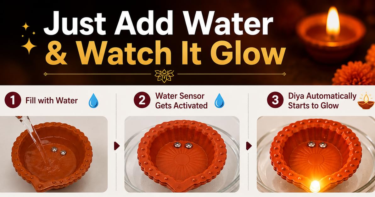 LED Water Sensor Reflection Diya – Set of 12