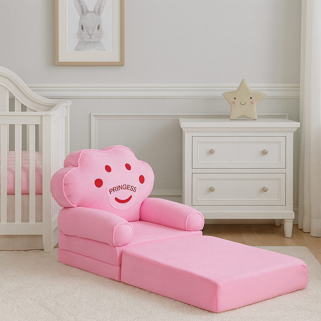 Kids Foldable Cartoon Princess Sofa Cum Bed | Lightweight Fiber Sofa for Kids Room