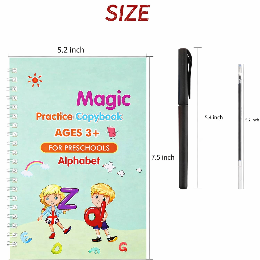 Letsadore Magic Writing Copybook Set for Kids | Reusable Number Tracing Books with Pen & Grip (4 Books + 10 Refills)