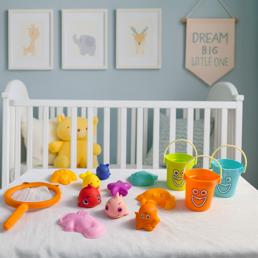 LetsAdore Floating Animals Bath Toys Set with Fishing Net for Babies & Toddlers