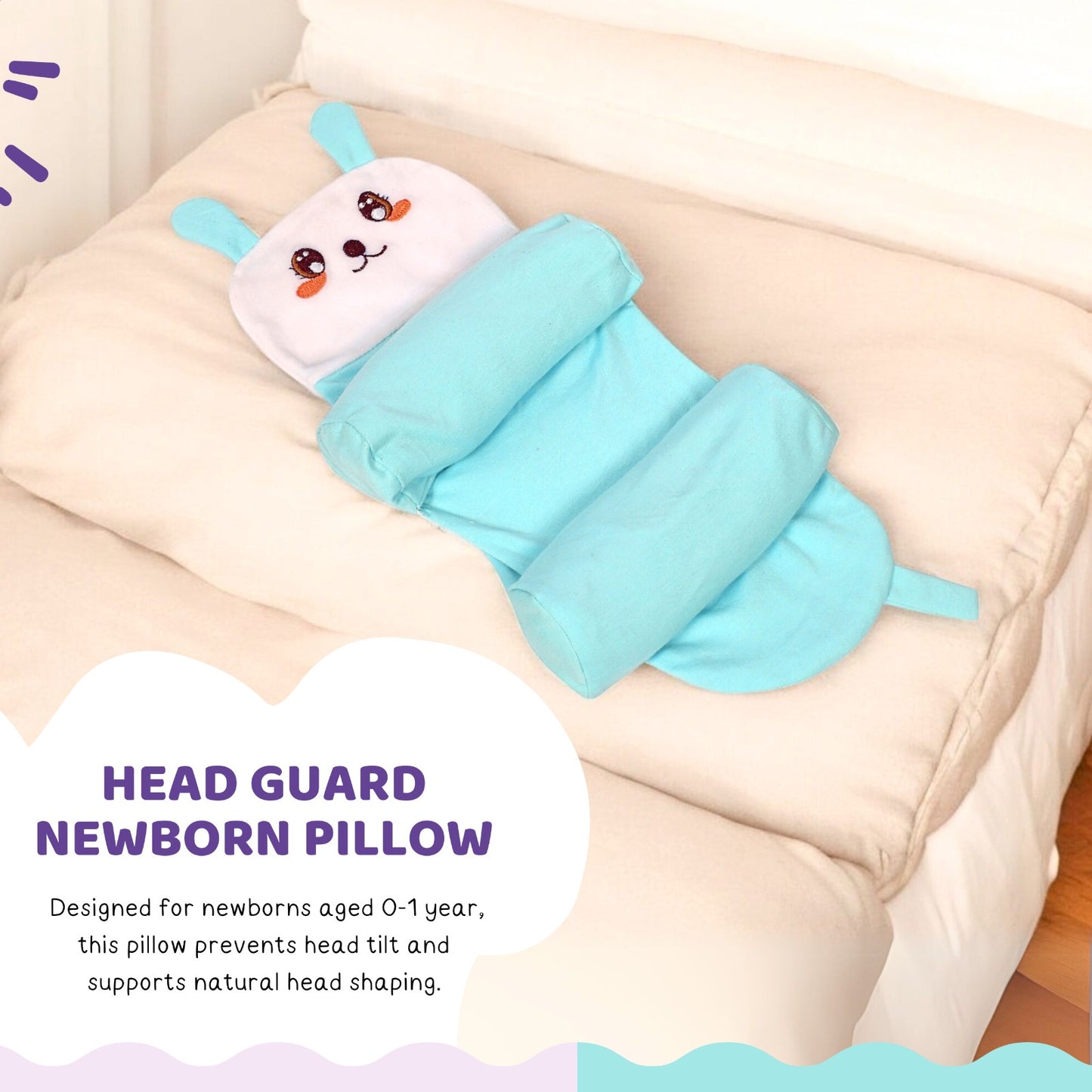 Pure Cotton Infant Pillow with Side Support – Baby Head Shaping Pillow (0-12 Months)