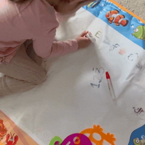 2-in-1 Doodle Water Drawing Mat for Kids 3+ Years – No-Mess Reusable Magic Coloring & Educational Painting Toy Toddlers Large Aqua Indoor Outdoor