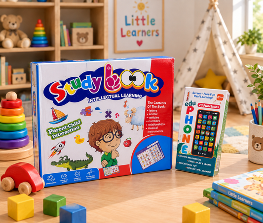 2-in-1 Smart Learning Combo for Kids | Musical Sound Book + Talking Flash Card Learning Phone | Early Educational Toy Set for Toddlers 2–5 Years