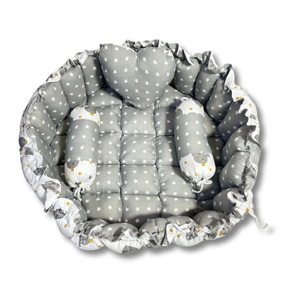 Reversible Baby Nest Bed with Mosquito Net & Pillows (0–12 Months) – For Boys & Girls