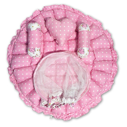 Reversible Baby Nest Bed with Mosquito Net & Pillows (0–12 Months) – For Boys & Girls
