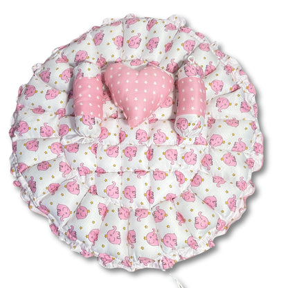 Reversible Baby Nest Bed with Mosquito Net & Pillows (0–12 Months) – For Boys & Girls