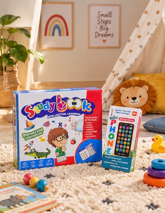 2-in-1 Smart Learning Combo for Kids | Musical Sound Book + Talking Flash Card Learning Phone | Early Educational Toy Set for Toddlers 2–5 Years