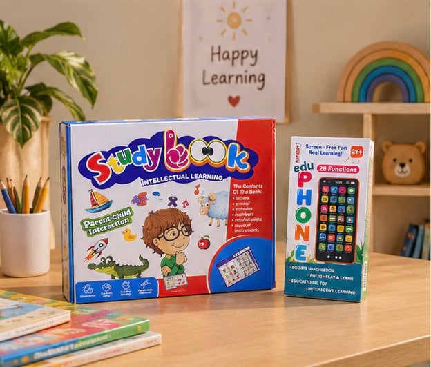 2-in-1 Smart Learning Combo for Kids | Musical Sound Book + Talking Flash Card Learning Phone | Early Educational Toy Set for Toddlers 2–5 Years