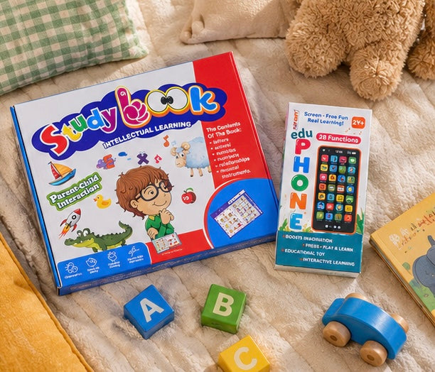 2-in-1 Smart Learning Combo for Kids | Musical Sound Book + Talking Flash Card Learning Phone | Early Educational Toy Set for Toddlers 2–5 Years