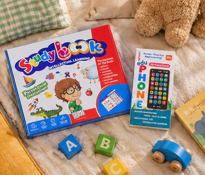 2-in-1 Smart Learning Combo for Kids | Musical Sound Book + Talking Flash Card Learning Phone | Early Educational Toy Set for Toddlers 2–5 Years