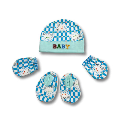Newborn Baby Cotton Cap, Mitten and Booties Combo Set