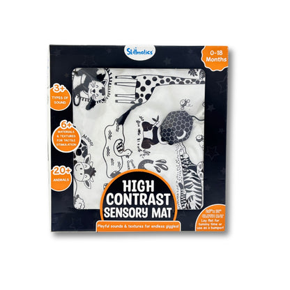 High Contrast Sensory Mat for Babies (0-18 Months) – Tummy Time Playmat with Textures, Sounds & Animal Friends