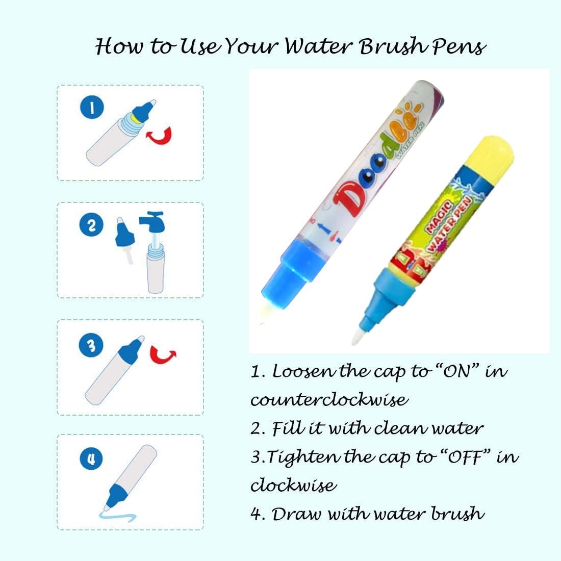 2-in-1 Doodle Water Drawing Mat for Kids 3+ Years – No-Mess Reusable Magic Coloring & Educational Painting Toy Toddlers Large Aqua Indoor Outdoor