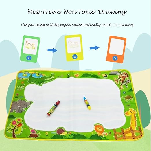 2-in-1 Doodle Water Drawing Mat for Kids 3+ Years – No-Mess Reusable Magic Coloring & Educational Painting Toy Toddlers Large Aqua Indoor Outdoor