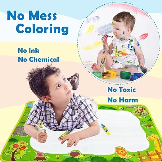 2-in-1 Doodle Water Drawing Mat for Kids 3+ Years – No-Mess Reusable Magic Coloring & Educational Painting Toy Toddlers Large Aqua Indoor Outdoor