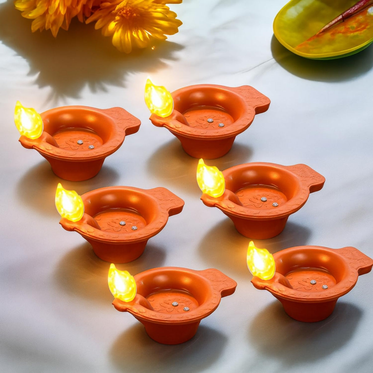 LED Water Sensor Reflection Diya – Set of 12