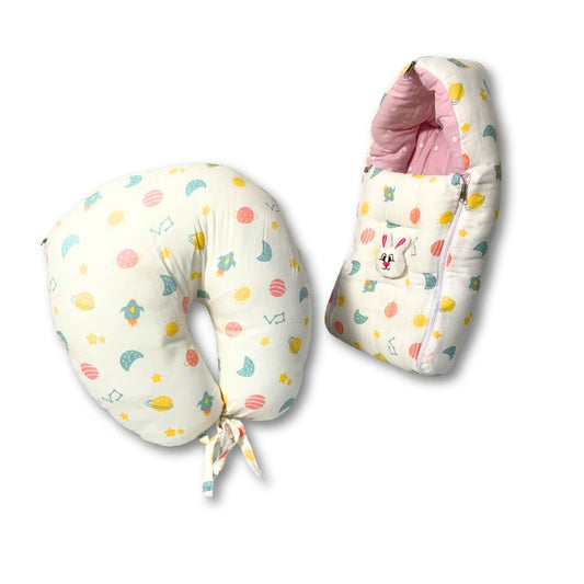 Muslin U-Shaped Nursing Pillow & Premium Baby Sleeping Bag Combo