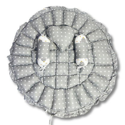 Reversible Baby Nest Bed with Mosquito Net & Pillows (0–12 Months) – For Boys & Girls