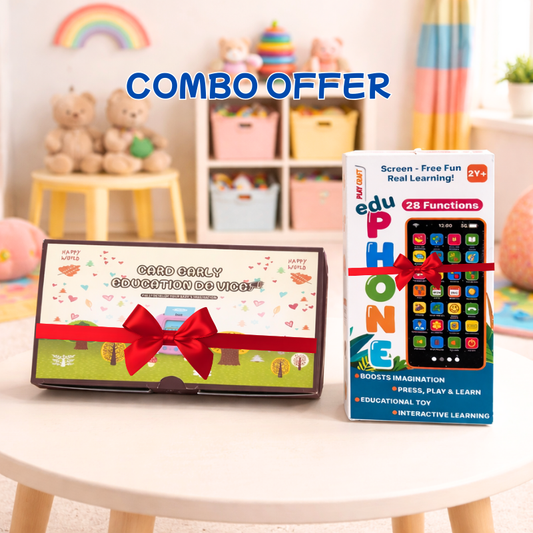 LetsAdore Smart Learning Combo | Mini Explorer Talking Phone + Montessori Flash Cards | Educational Toys for Kids 2–12 Years