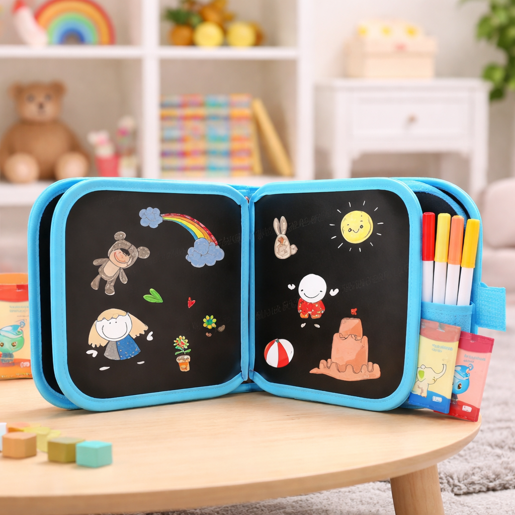 LetsAdore Reusable Doodle Book Set for Kids | 14-Page Erasable Drawing Notebook with 12 Sketch Pens & Wipes | Unicorn Painting Activity & Art Stationery Kit | Gift for Ages 3–12