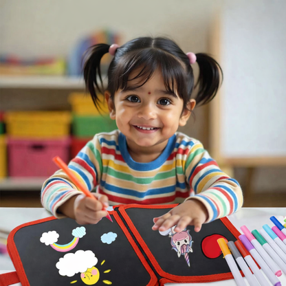 LetsAdore Reusable Doodle Book Set for Kids | 14-Page Erasable Drawing Notebook with 12 Sketch Pens & Wipes | Unicorn Painting Activity & Art Stationery Kit | Gift for Ages 3–12