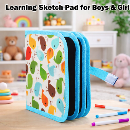 LetsAdore Reusable Doodle Book Set for Kids | 14-Page Erasable Drawing Notebook with 12 Sketch Pens & Wipes | Unicorn Painting Activity & Art Stationery Kit | Gift for Ages 3–12