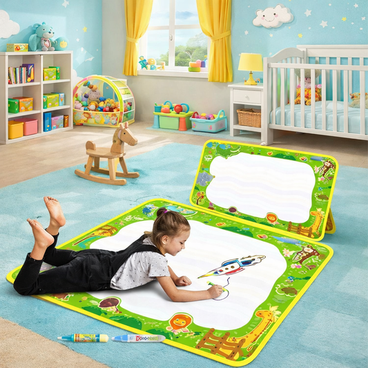 2-in-1 Doodle Water Drawing Mat for Kids 3+ Years – No-Mess Reusable Magic Coloring & Educational Painting Toy Toddlers Large Aqua Indoor Outdoor