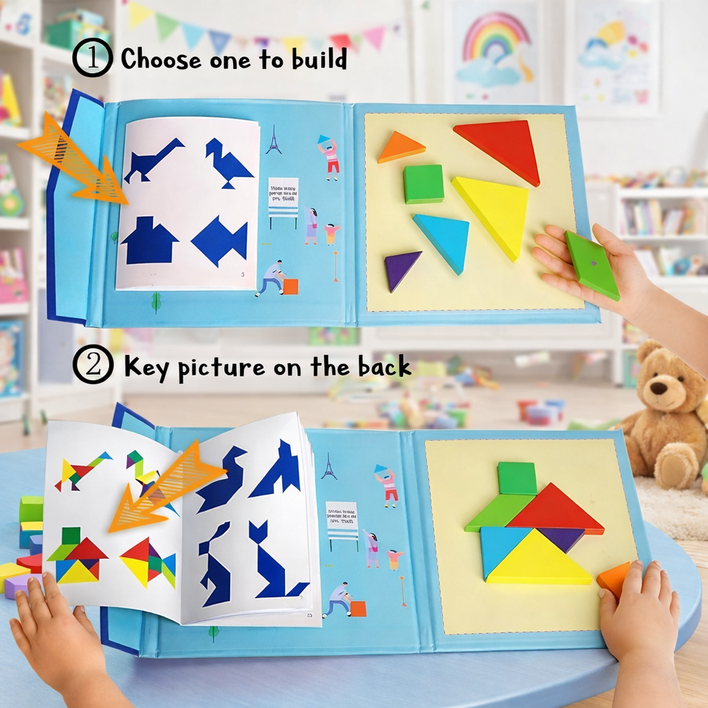 LetsAdore Magnetic Tangram Puzzle Mind Game for Kids 8–12 Years | Educational Brain Booster Logic Toy | Travel & Gift Game
