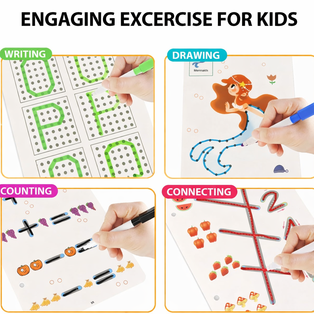 Magical Tracing Workbook Set | Reusable Alphabet & Number Writing Book for Kids- (64 Pages)