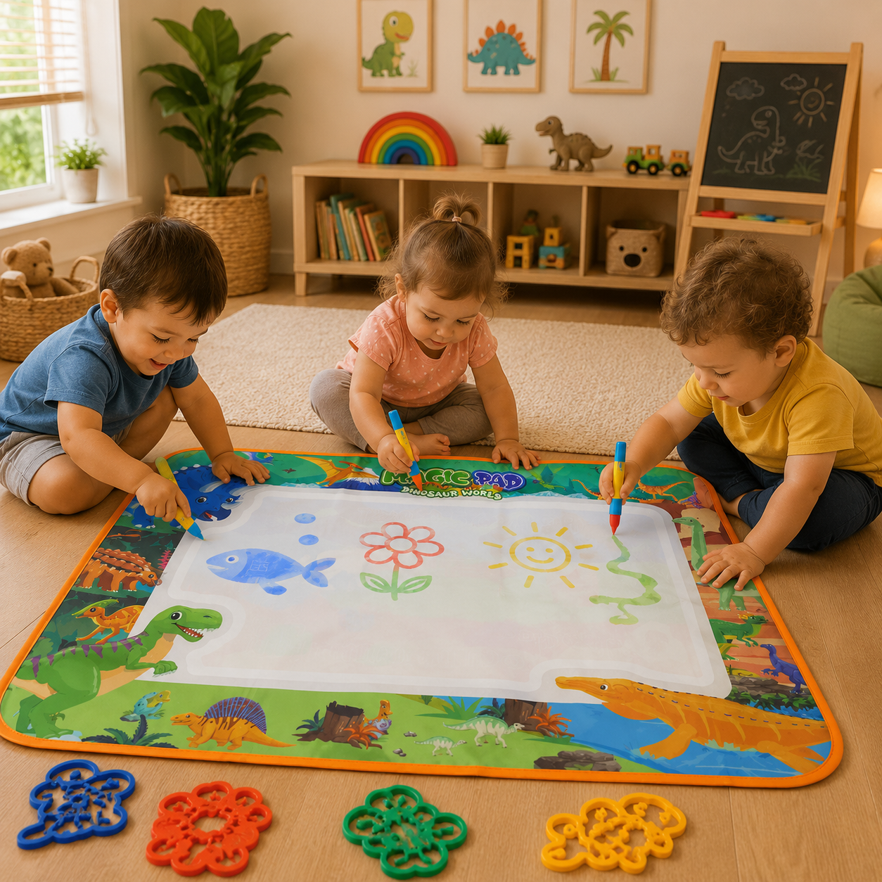 2-in-1 Doodle Water Drawing Mat for Kids 3+ Years – No-Mess Reusable Magic Coloring & Educational Painting Toy Toddlers Large Aqua Indoor Outdoor