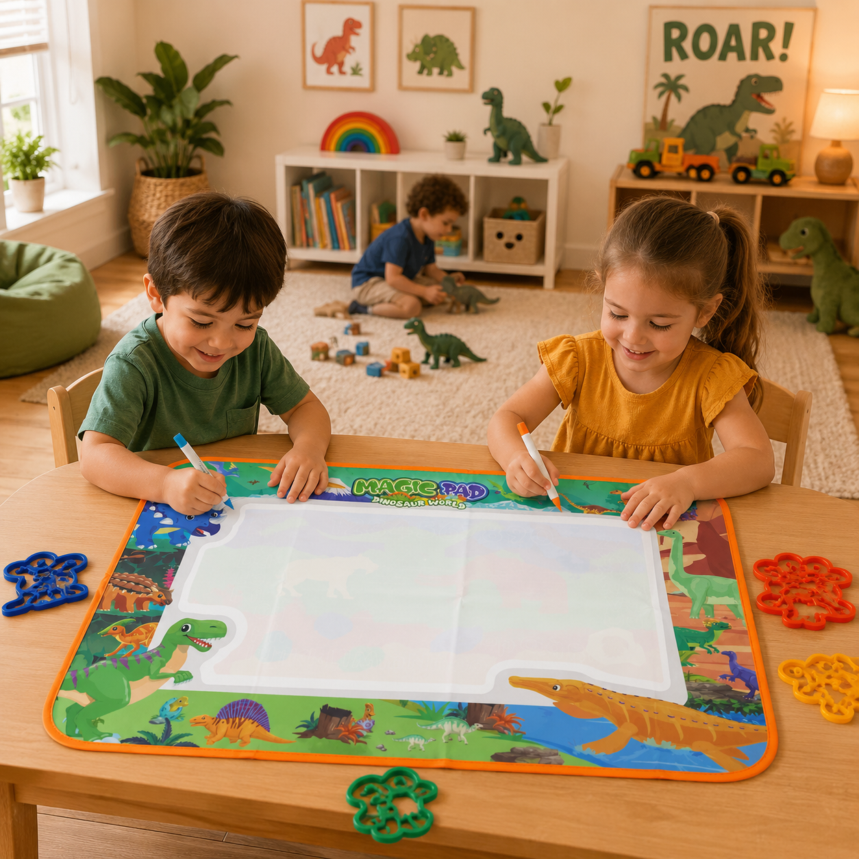 2-in-1 Doodle Water Drawing Mat for Kids 3+ Years – No-Mess Reusable Magic Coloring & Educational Painting Toy Toddlers Large Aqua Indoor Outdoor