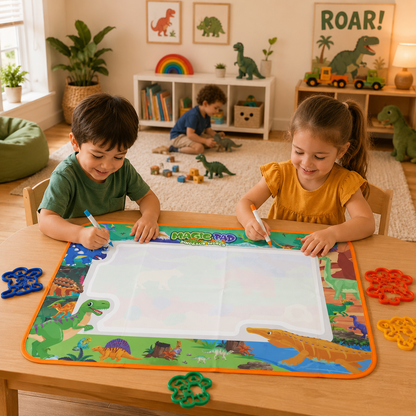 2-in-1 Doodle Water Drawing Mat for Kids 3+ Years – No-Mess Reusable Magic Coloring & Educational Painting Toy Toddlers Large Aqua Indoor Outdoor