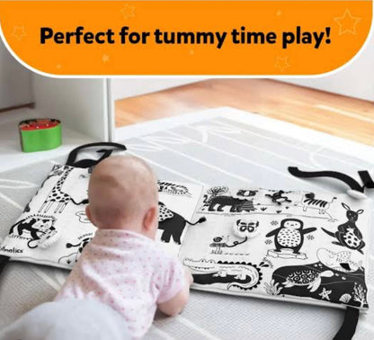 High Contrast Sensory Mat for Babies (0-18 Months) – Tummy Time Playmat with Textures, Sounds & Animal Friends