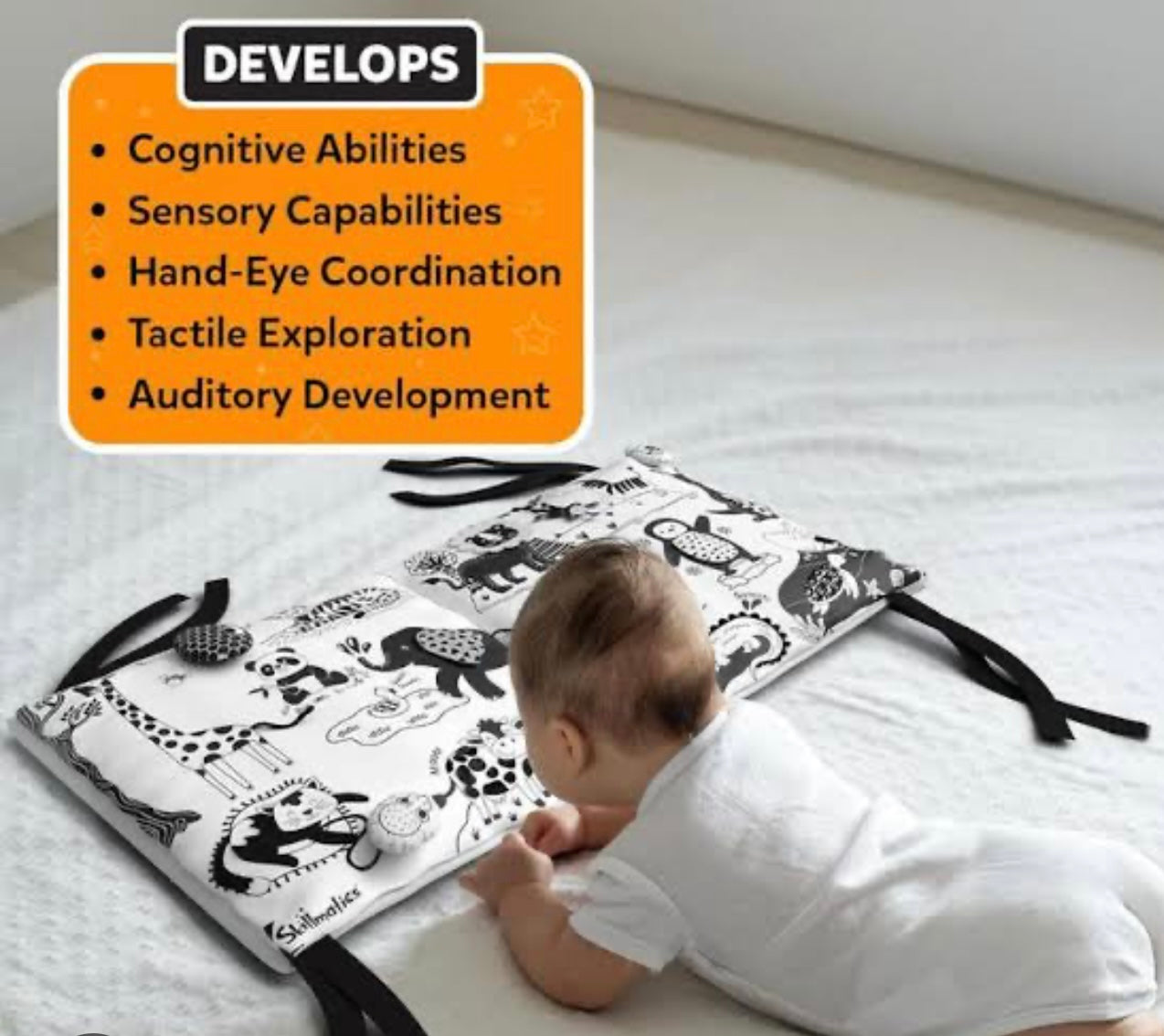High Contrast Sensory Mat for Babies (0-18 Months) – Tummy Time Playmat with Textures, Sounds & Animal Friends