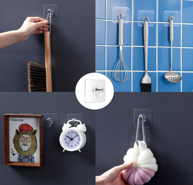 Multi-Purpose Self Adhesive Wall Hooks – Strong No-Drill Hooks for Home & Wall Organization