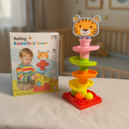 Rolling Basketball Tower – Fun Ball Drop Toy with Rattling Balls for Kids 3+ Years