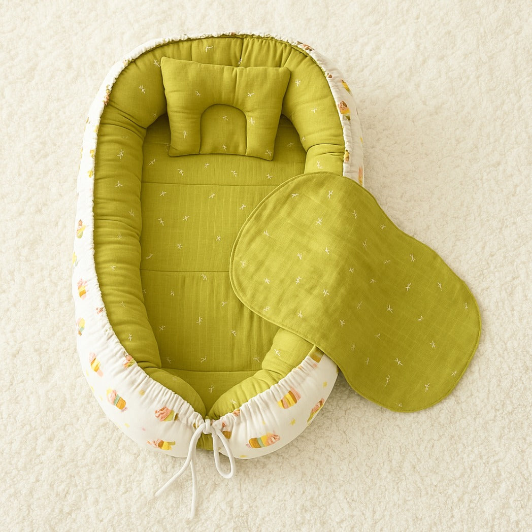 Printed Cotton Portable & Foldable Reversible Sleeping Bed Nest