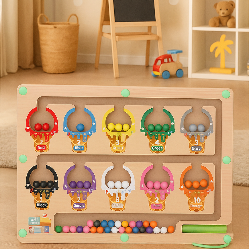 LetsAdore- Magnetic Color & Number Maze | Wooden Montessori Counting Toy for Kids