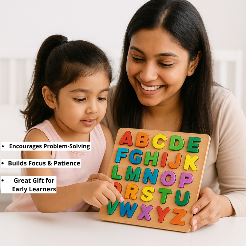 Wooden 3D Alphabet, Number & Shape Puzzle Set | Montessori Toy (Pack of 3)- LetsAdore