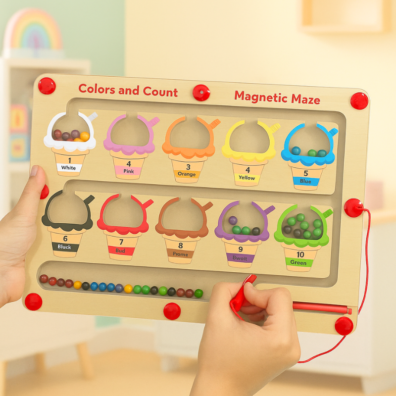 LetsAdore- Magnetic Color & Number Maze | Wooden Montessori Counting Toy for Kids