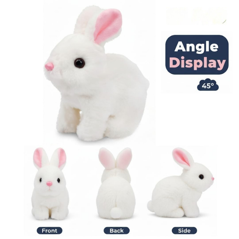 Plush rabbit toy displayed from different angles on a white background