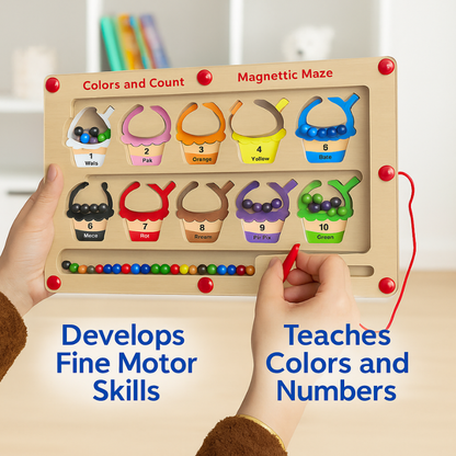 LetsAdore- Magnetic Color & Number Maze | Wooden Montessori Counting Toy for Kids