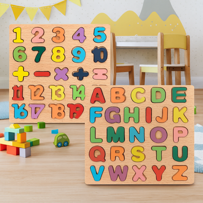 Wooden Alphabet & Number 3D Puzzle Set | Montessori Educational Toy for Kids (Pack of 2) – LetsAdore