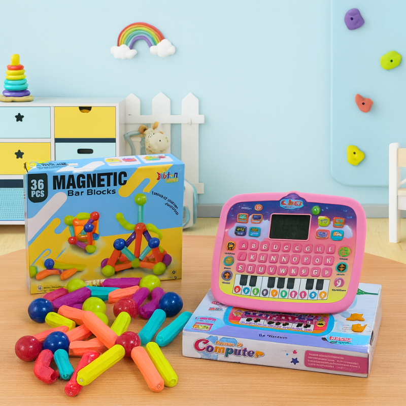 Early Education LED Tablet & Magnetic Sticks Construction Set | STEM Learning Combo for Kids- LetsAdore