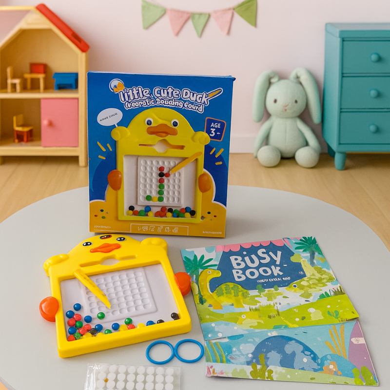 Duck Magnetic Drawing Board + Busy-Book Montessori Kit | Fun Learning Toy Combo for Toddlers- Letsadore